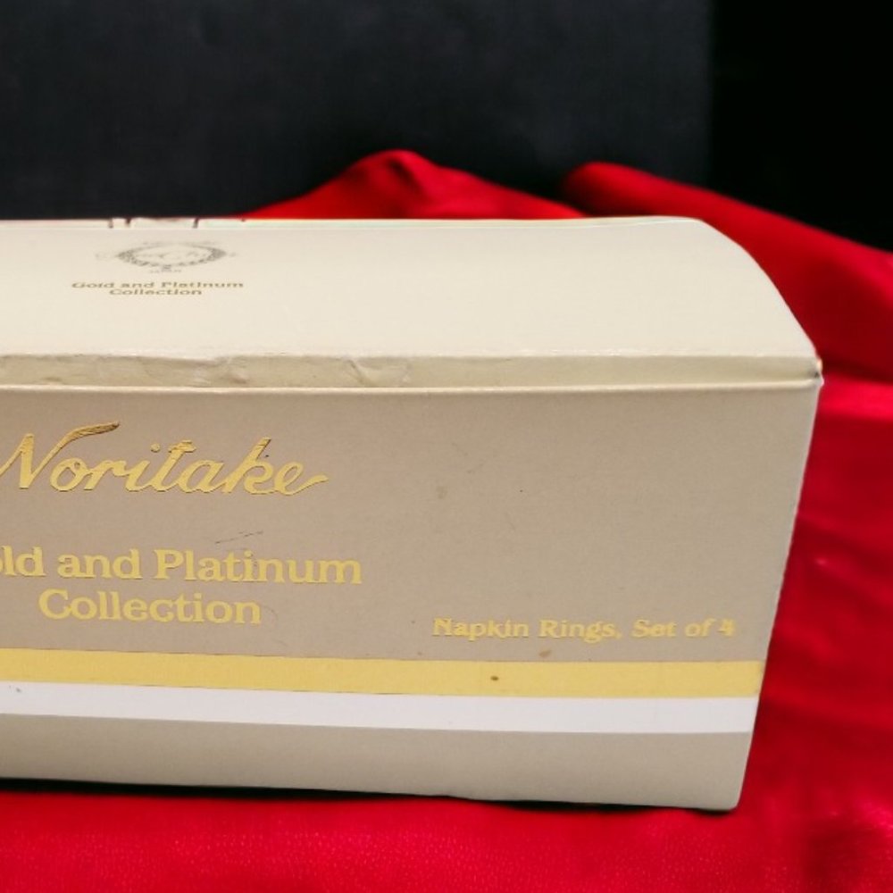 Gold & Platinum Band Napkin Holder Set 4-Noritake Vintage Napkin Rings Colection - Picture 11 of 13